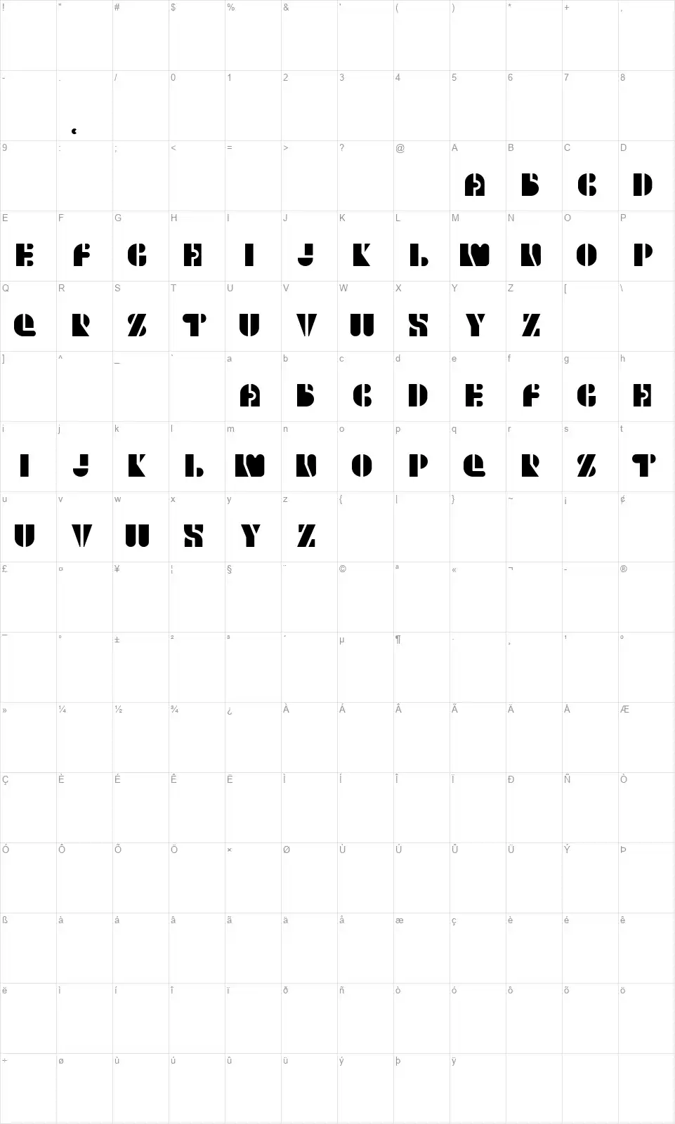 Hello Brigifont character map