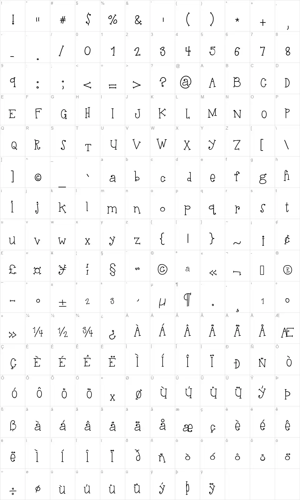 Hello SuhKurityfont character map