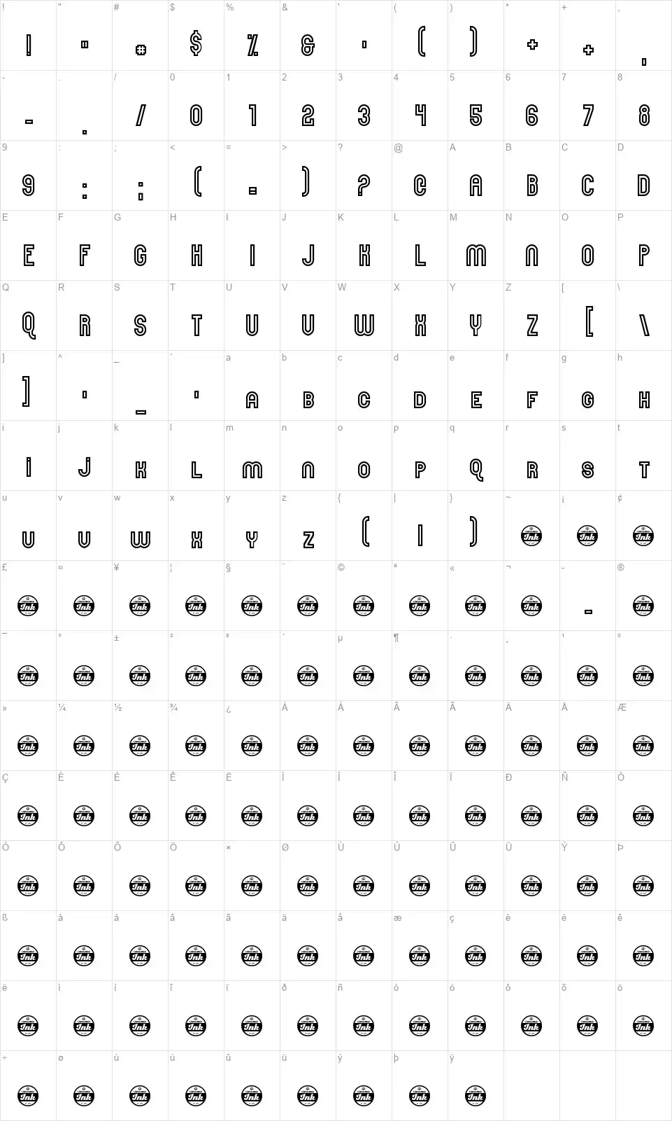 Here And Not Foundfont character map