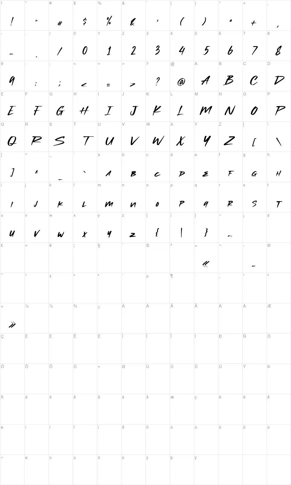 Herojuanafont character map
