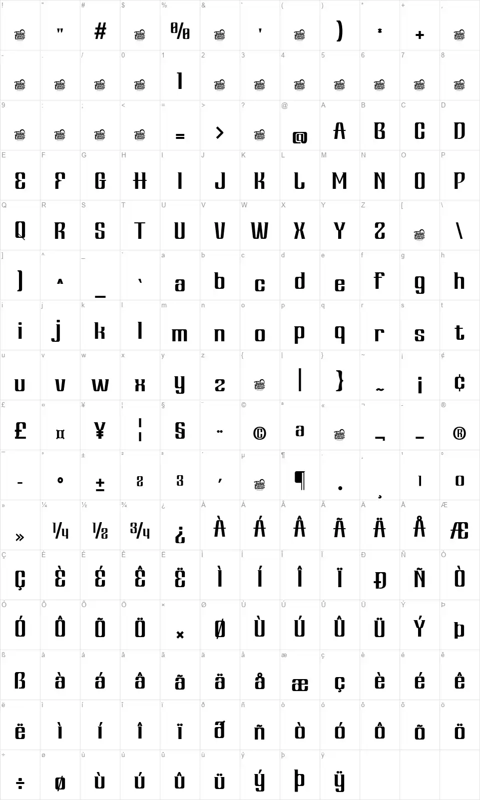 Herviafont character map