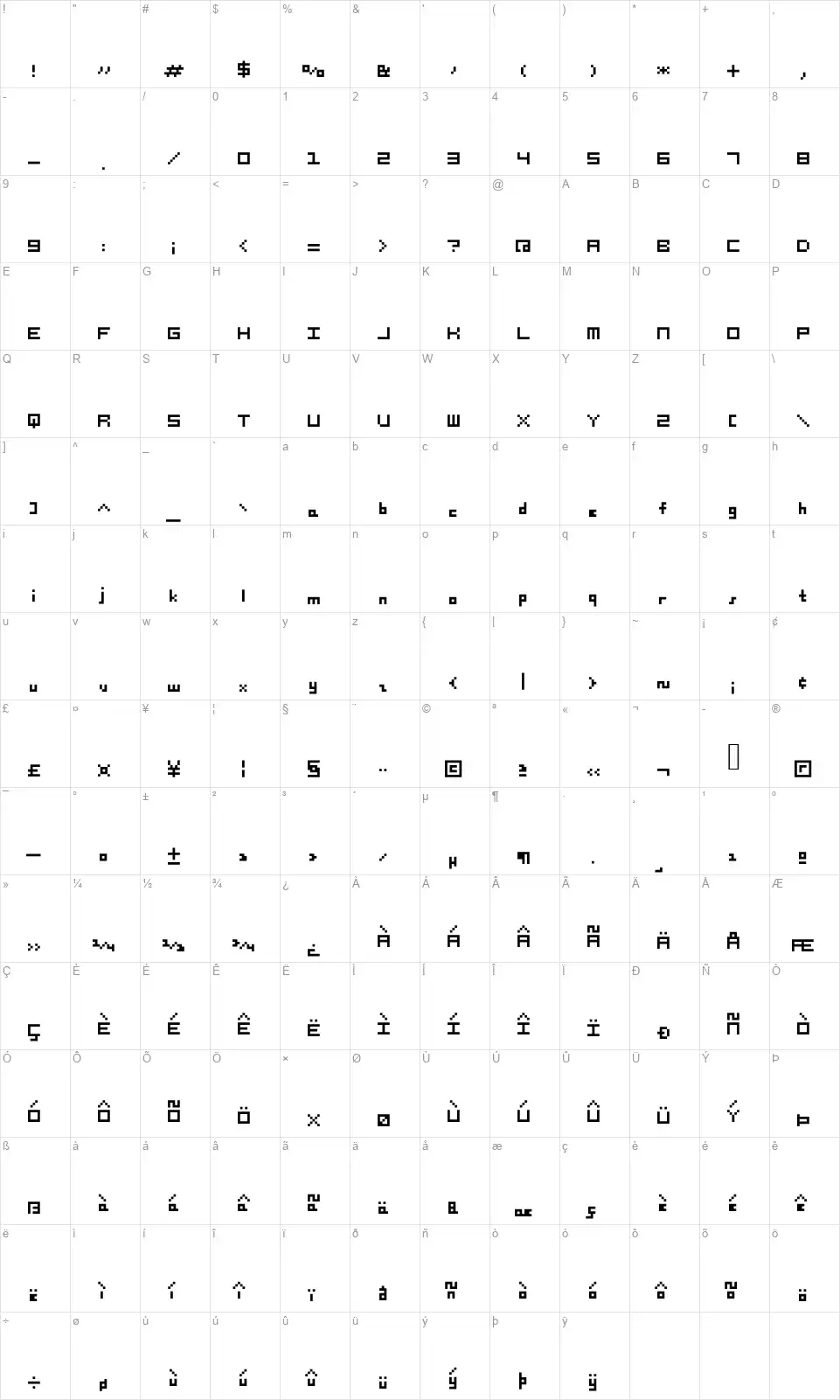 Heytextfont character map
