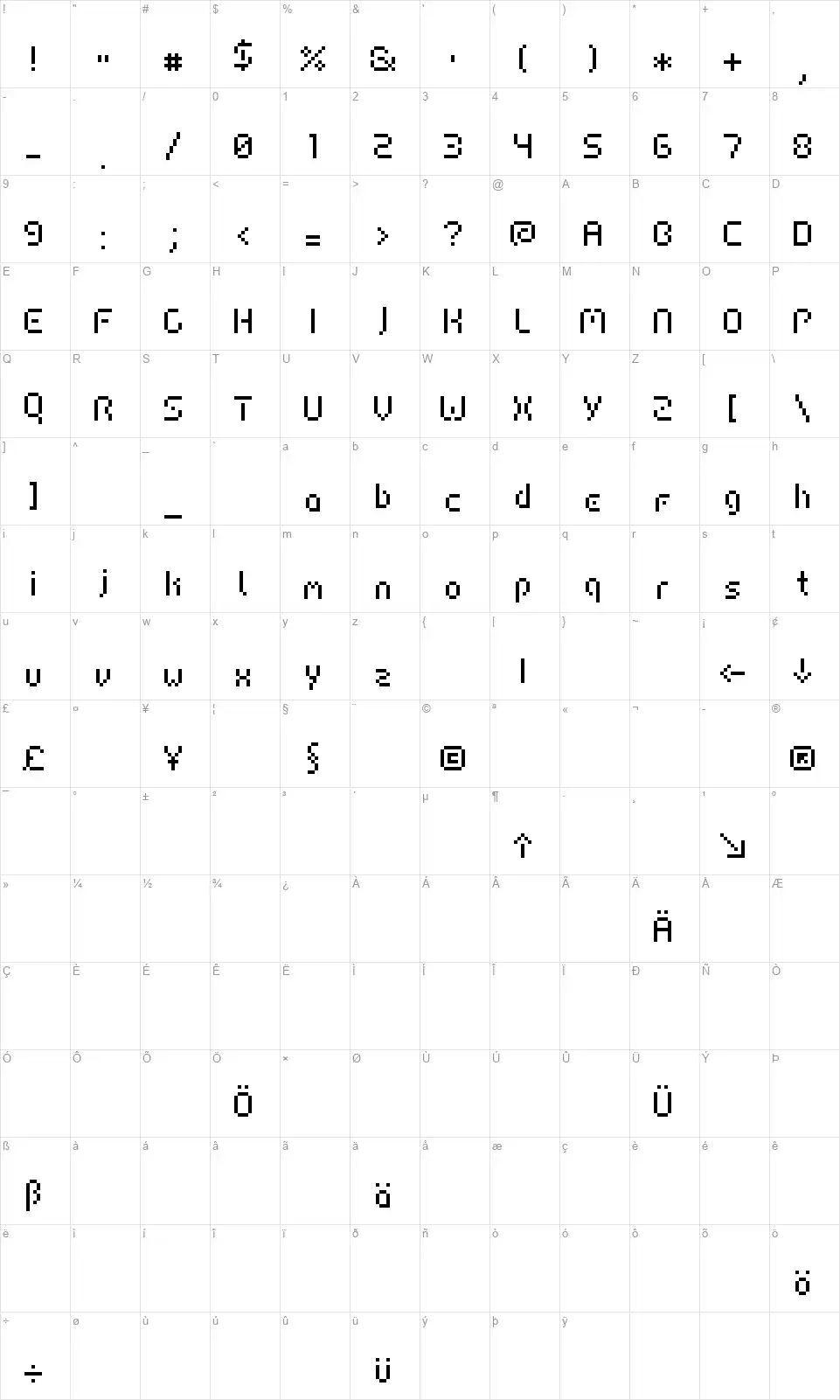 Hiairportfont character map