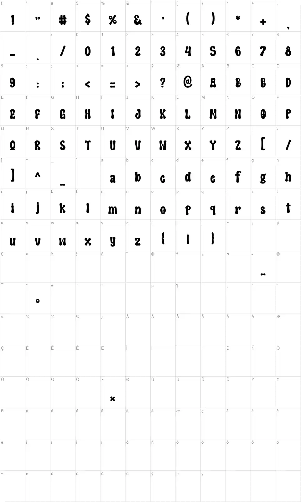 Hippie Groovyfont character map