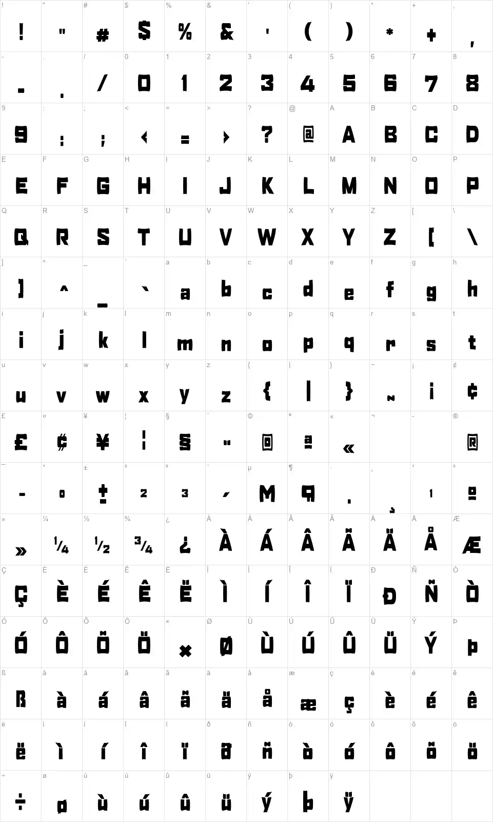 Hobby of nightfont character map
