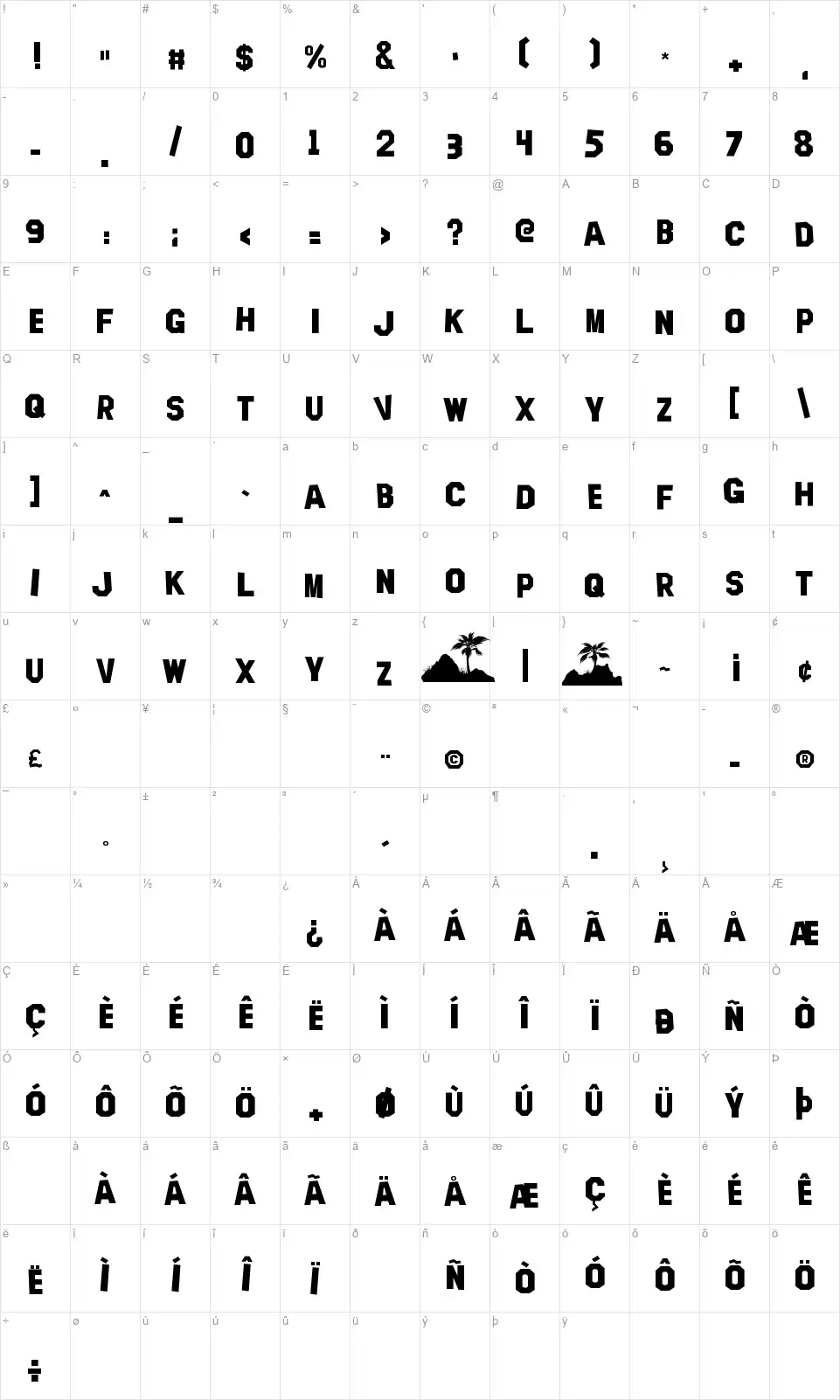 Hollywood Capitalfont character map