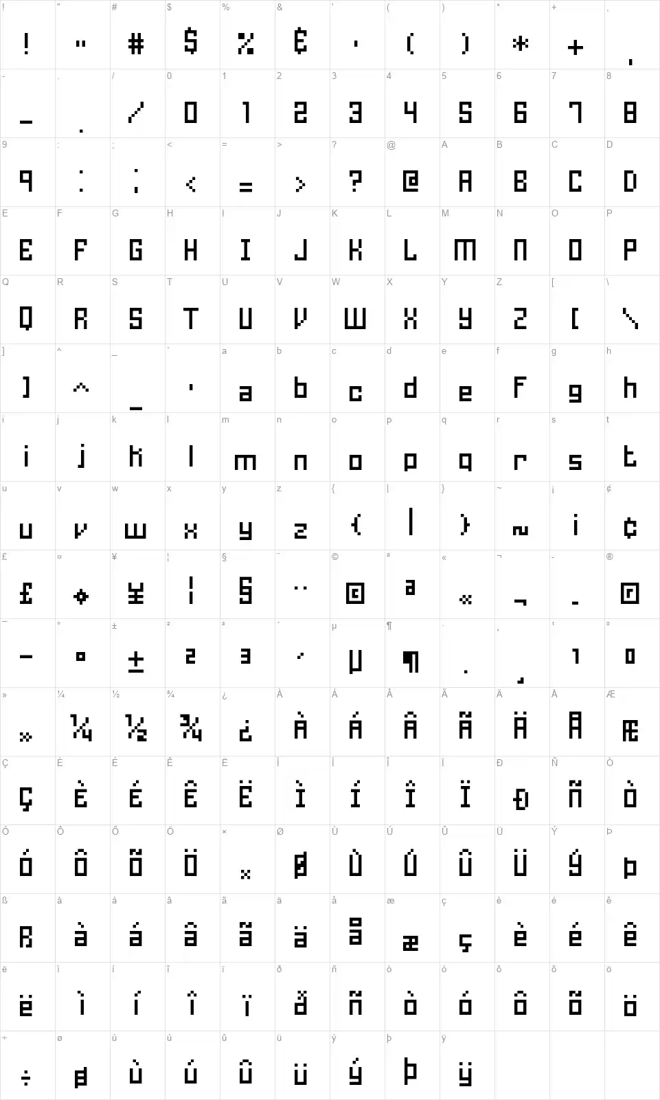 Homespun BRKfont character map