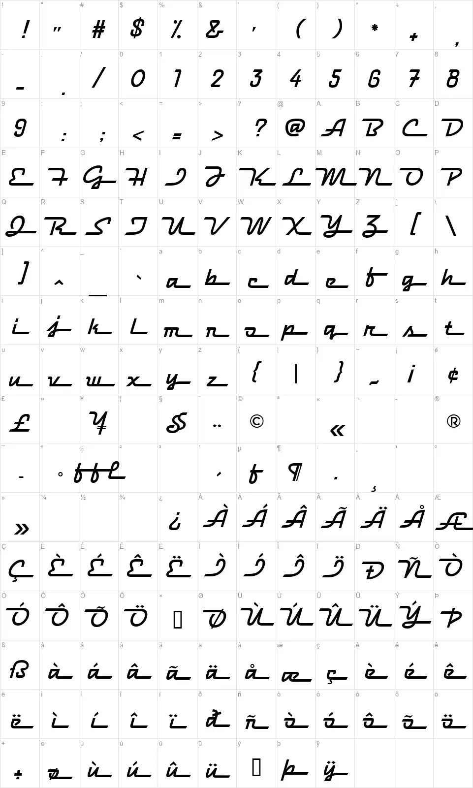 Hood Ornamentfont character map