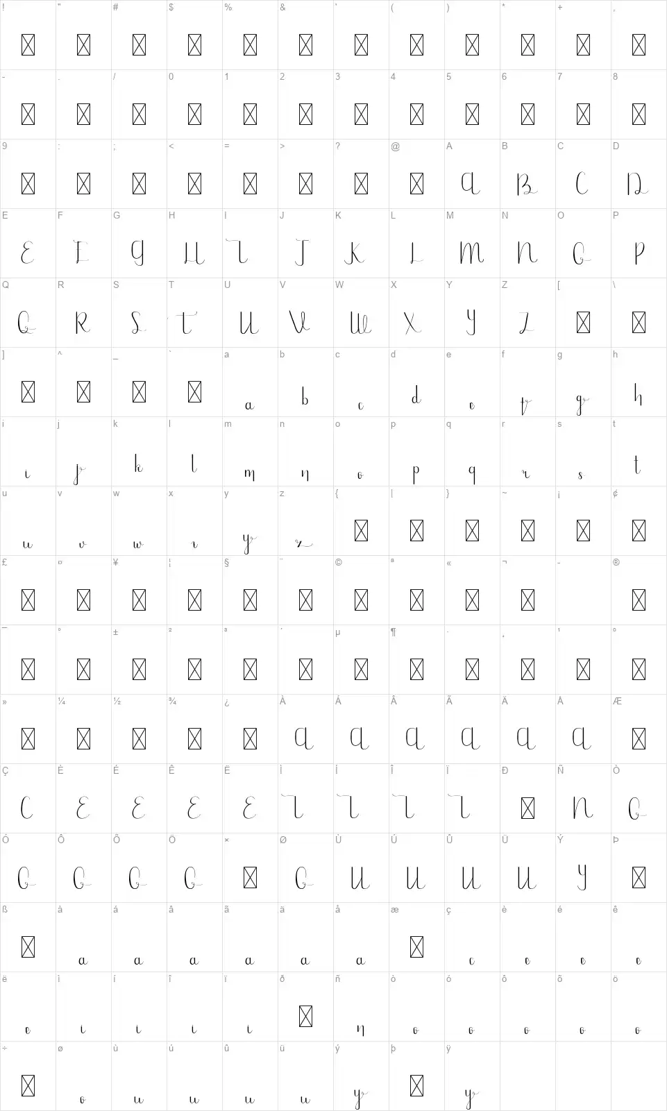 Hopelandfont character map