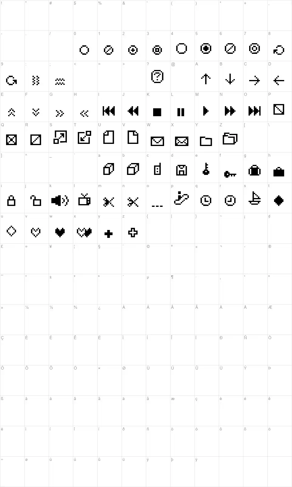 IconBitfont character map