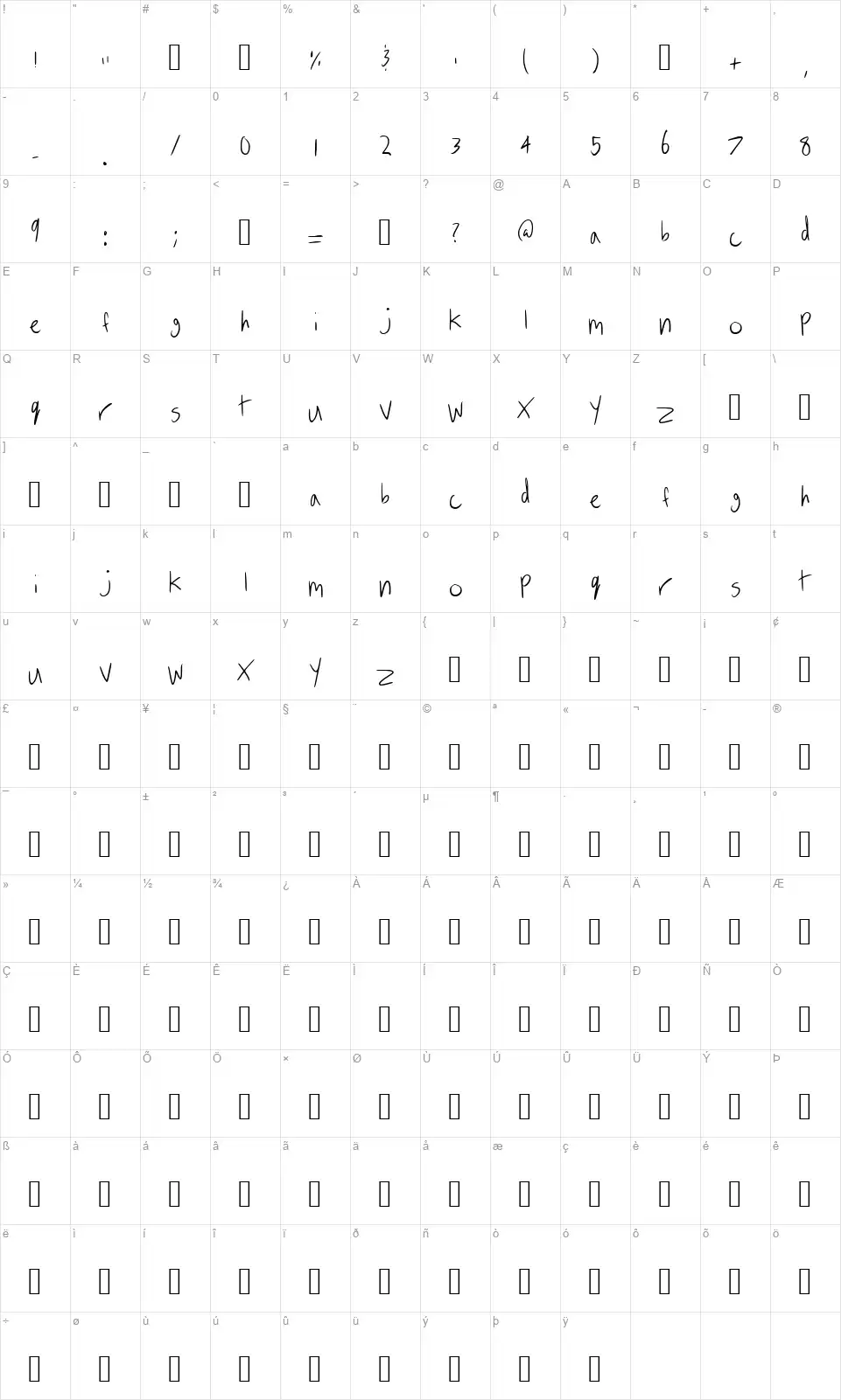 In Hadesfont character map