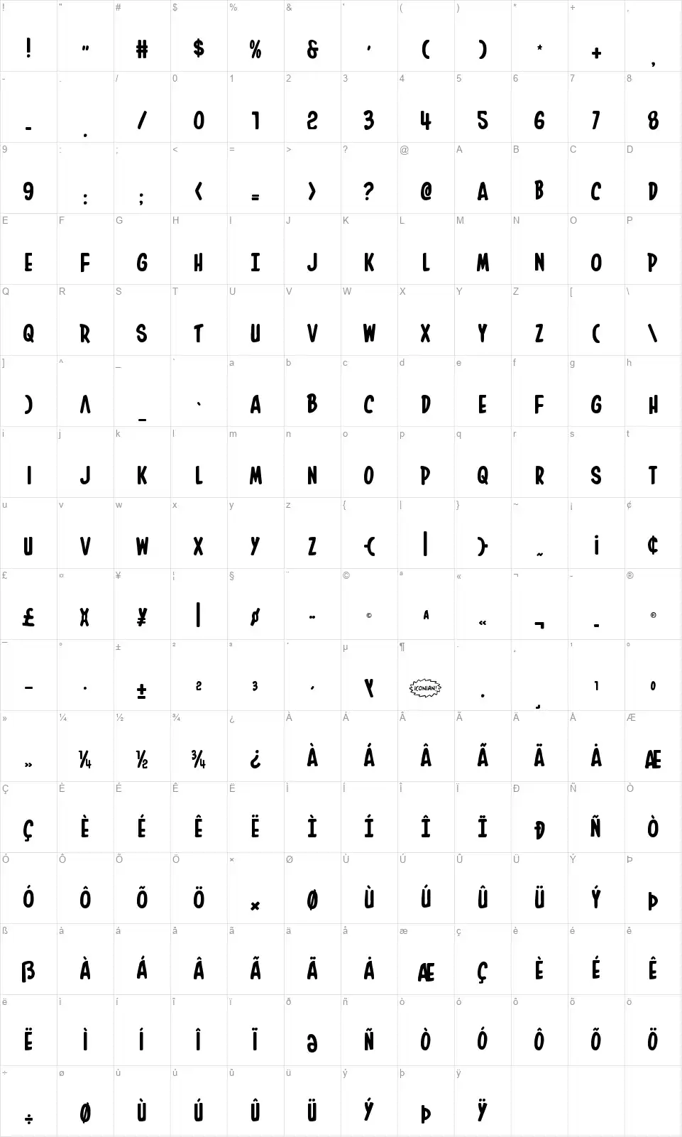 In-House Editionfont character map