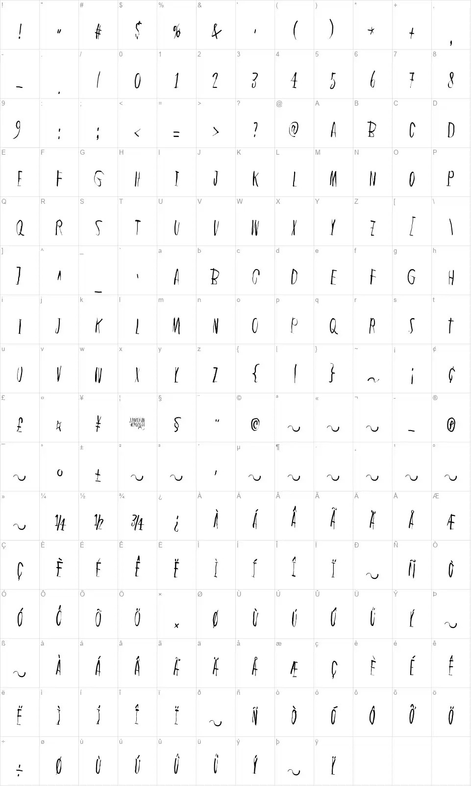In the deep dark woodsfont character map