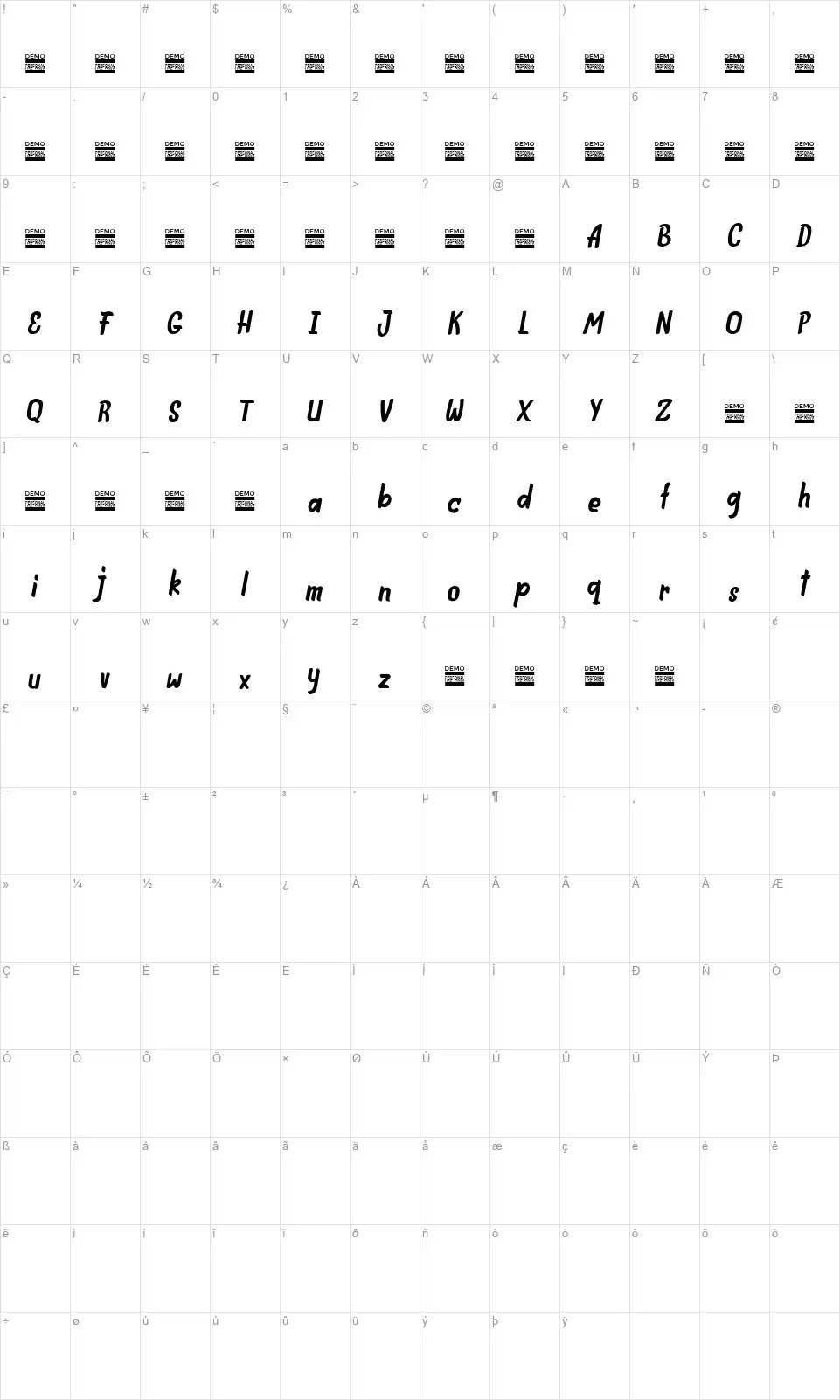 IndieFestfont character map