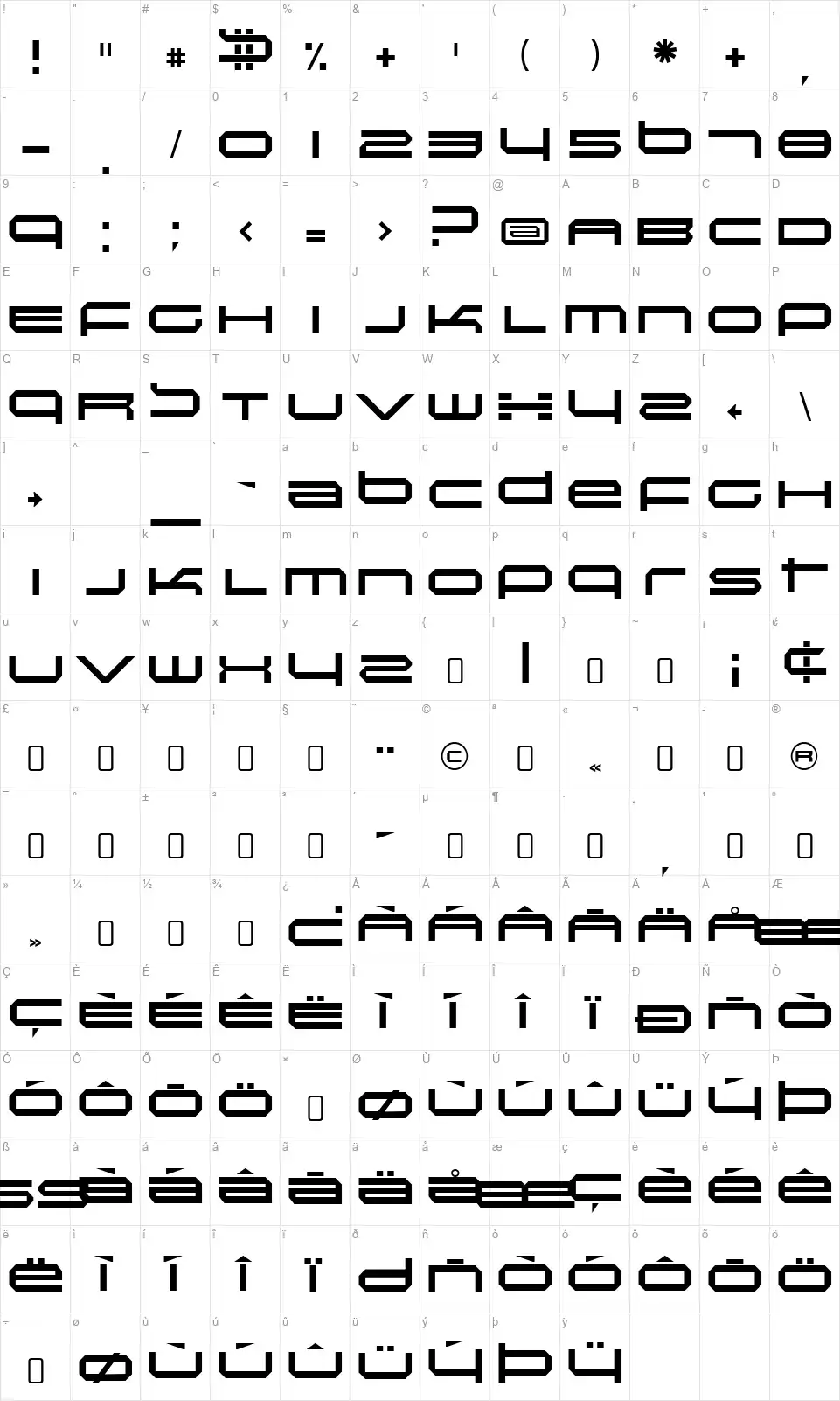 Induction-Regularfont character map