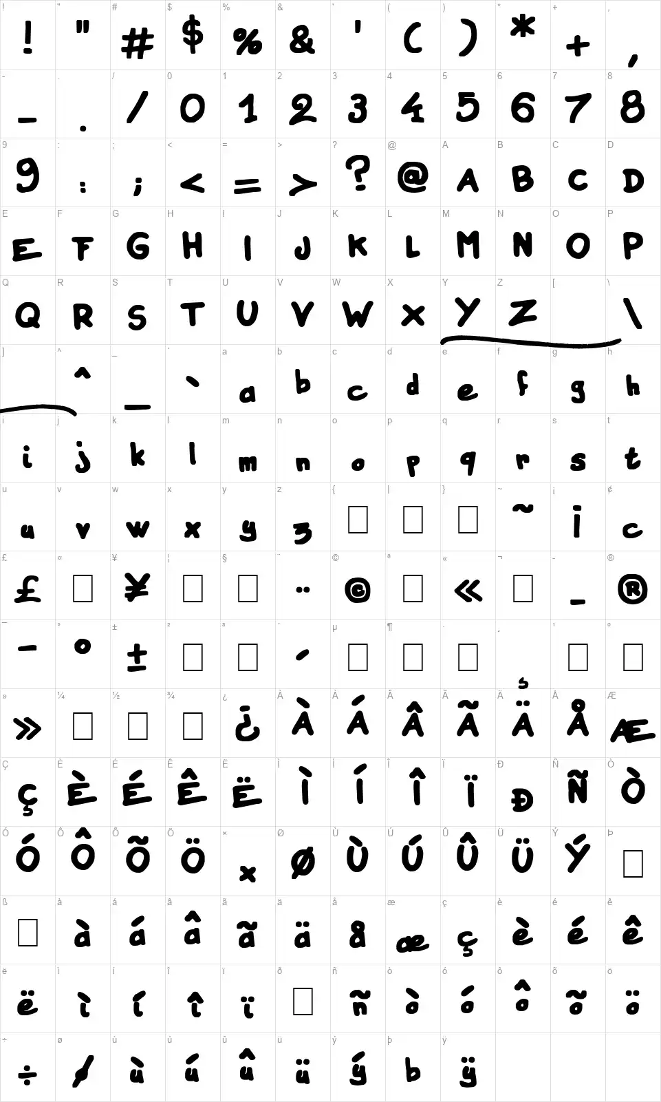 Instant Markerfont character map