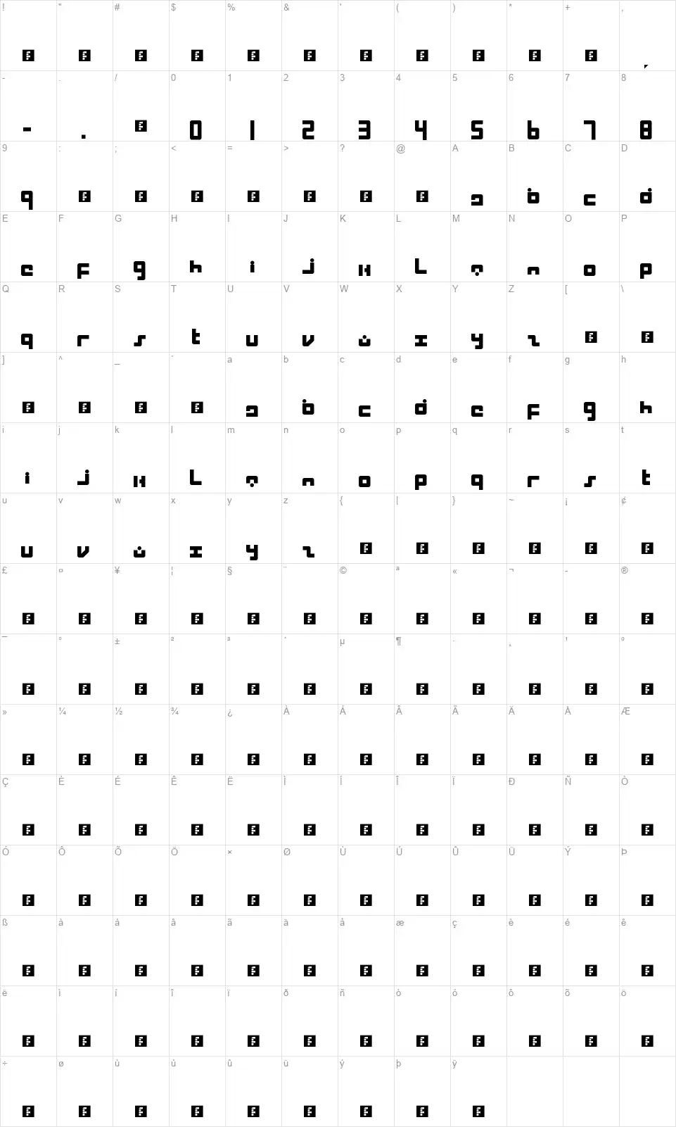 Intercorpfont character map
