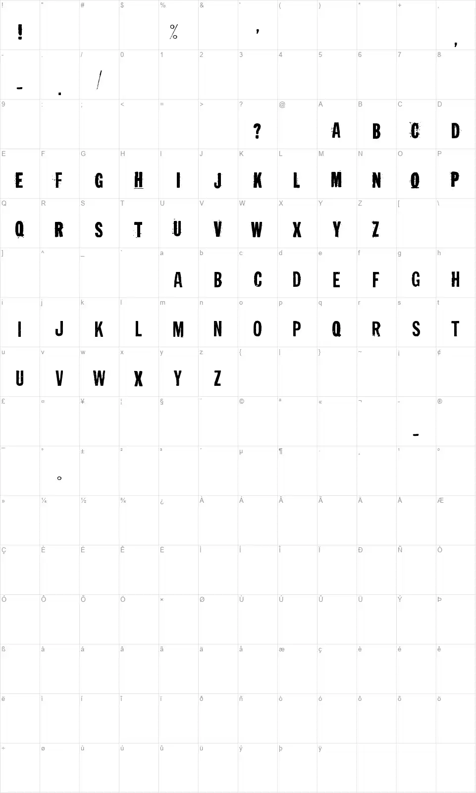 Irresponsible Directionfont character map