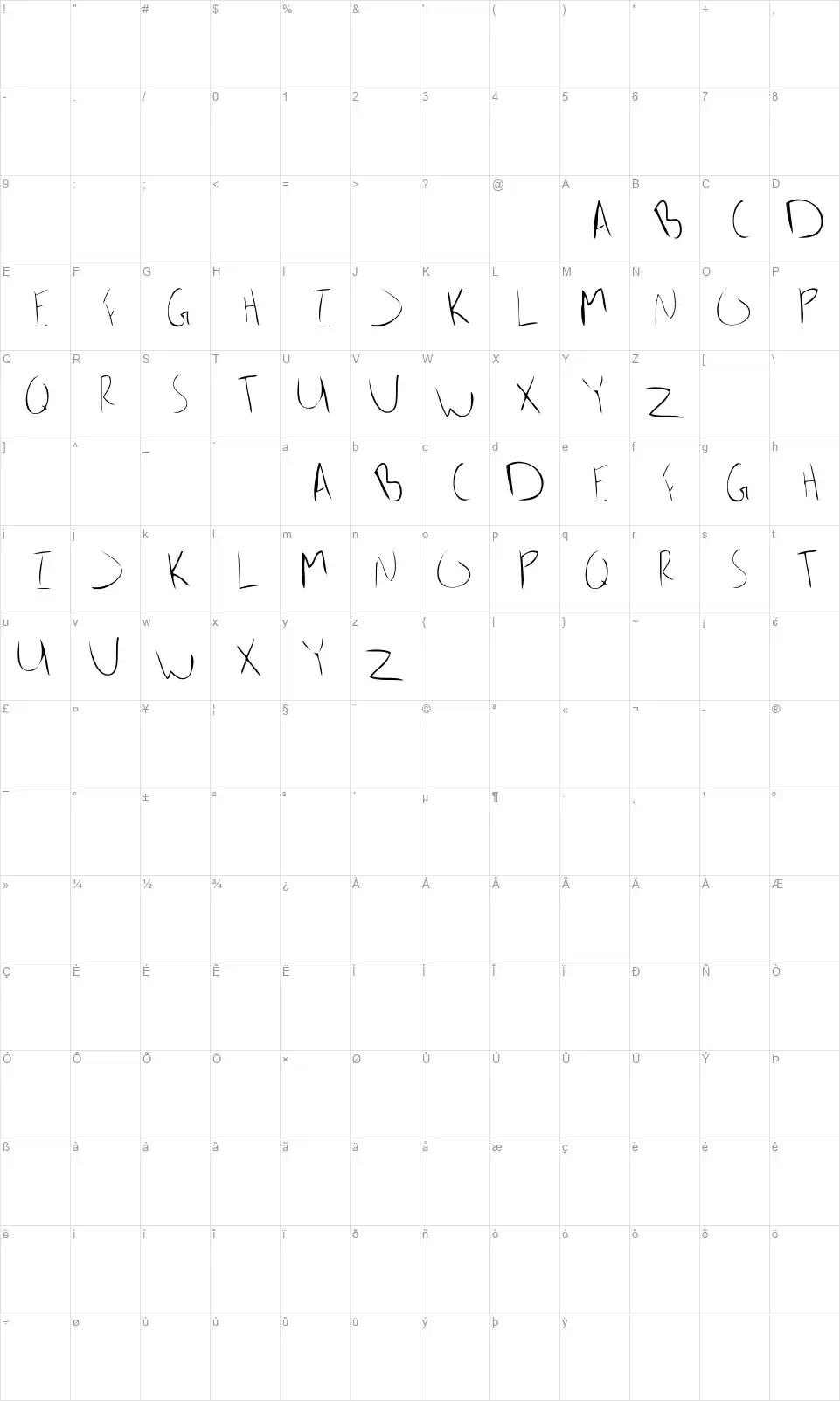 Jack Attackfont character map