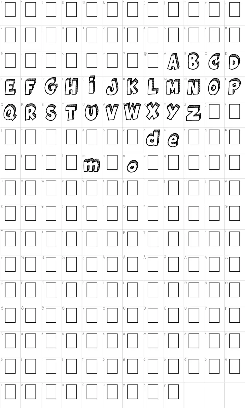Jackpotfont character map