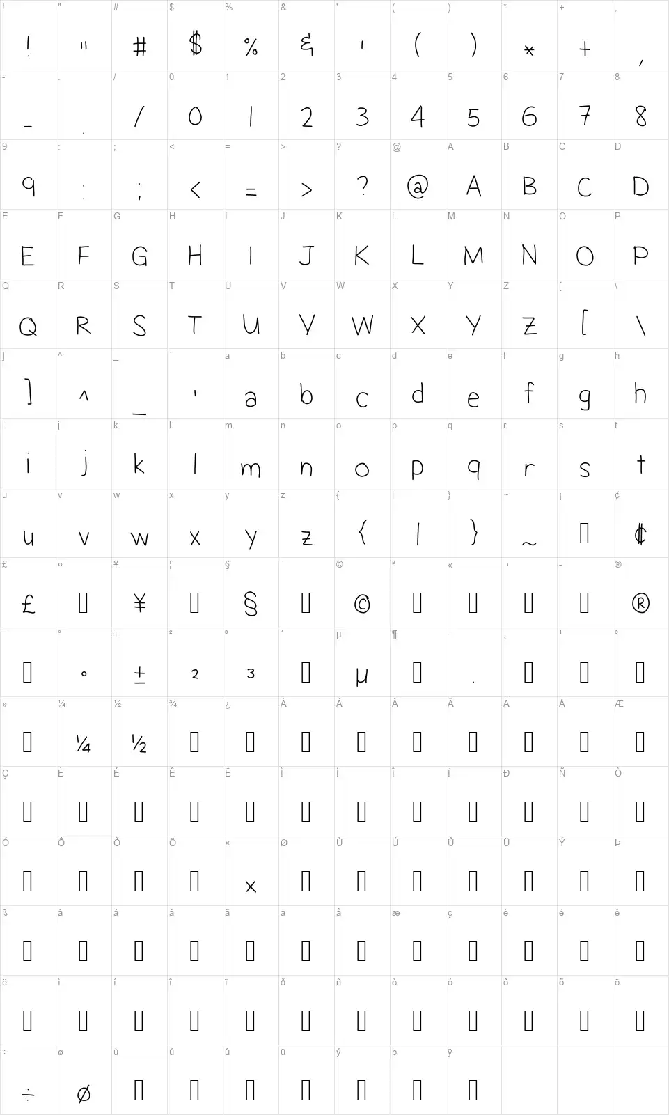 Jacquelyn's Messy Handfont character map
