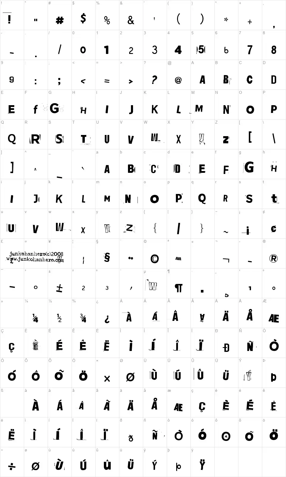 Jadefedga[08]font character map