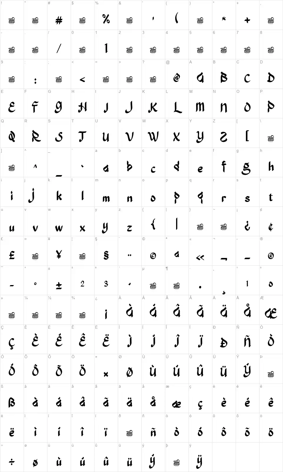 Jaiz Syoeb Mapa znaků Jaiz Syoebfont character map