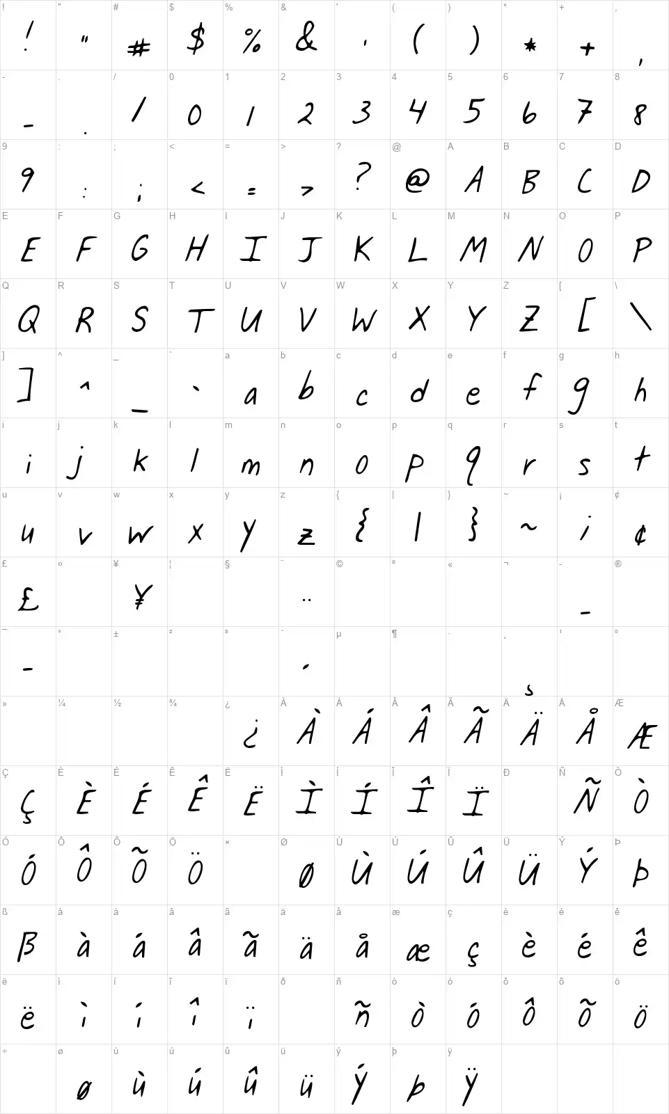 Jar of Heartsfont character map