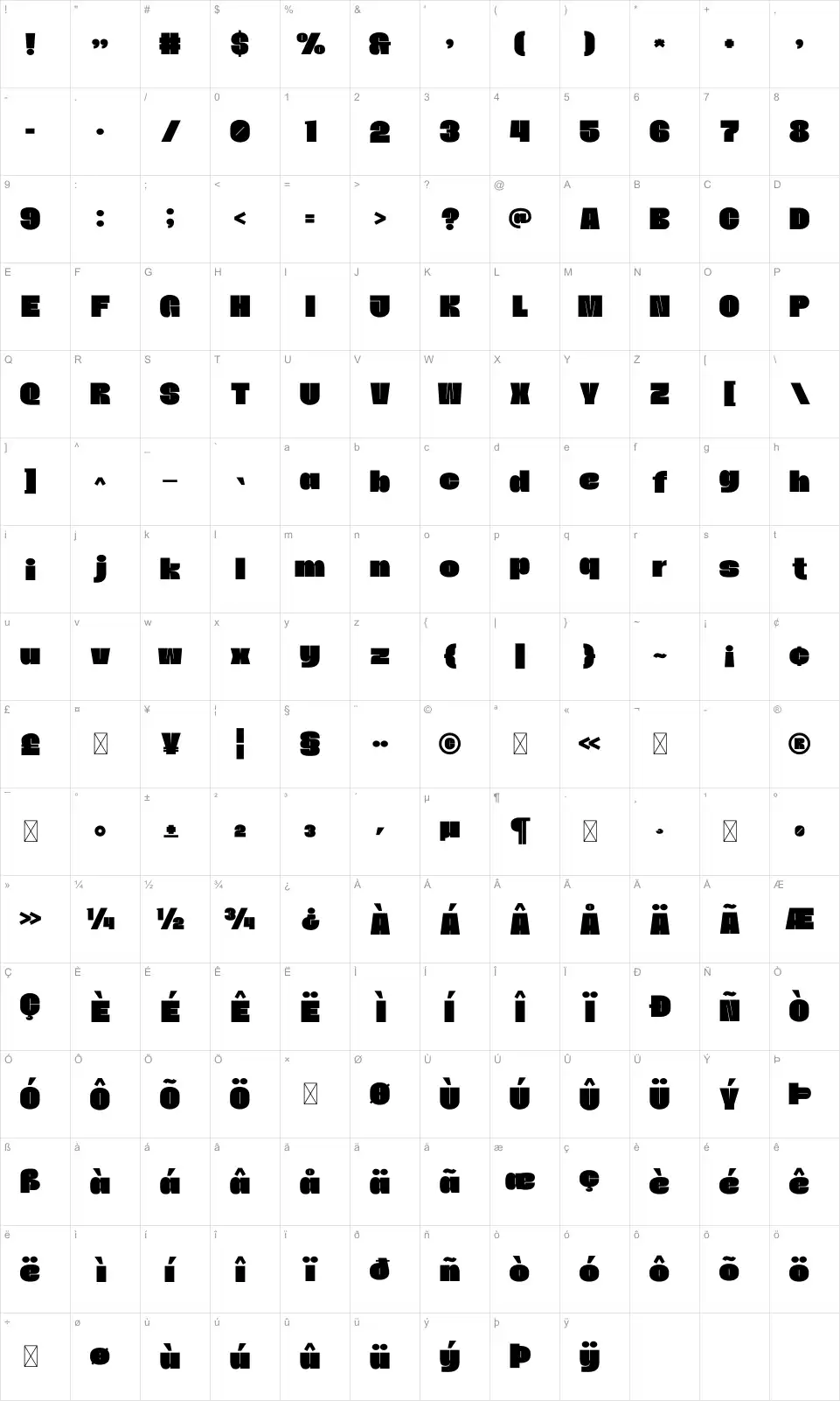 Jayenfont character map