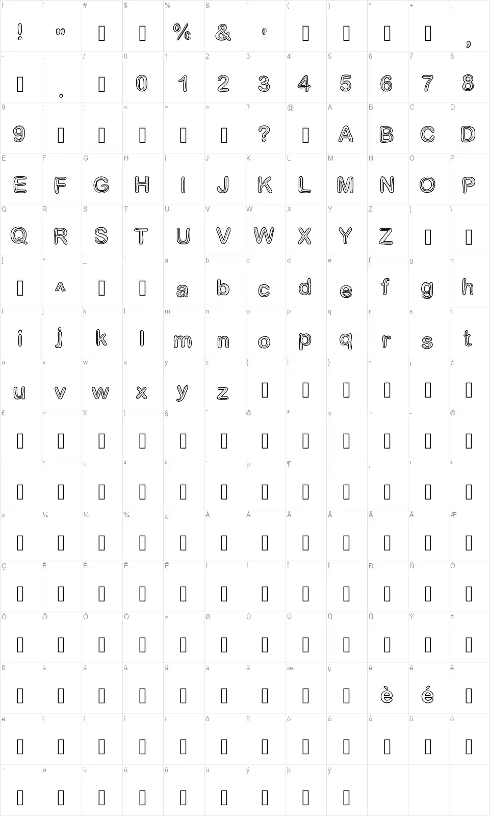 Je suis doubleefont character map
