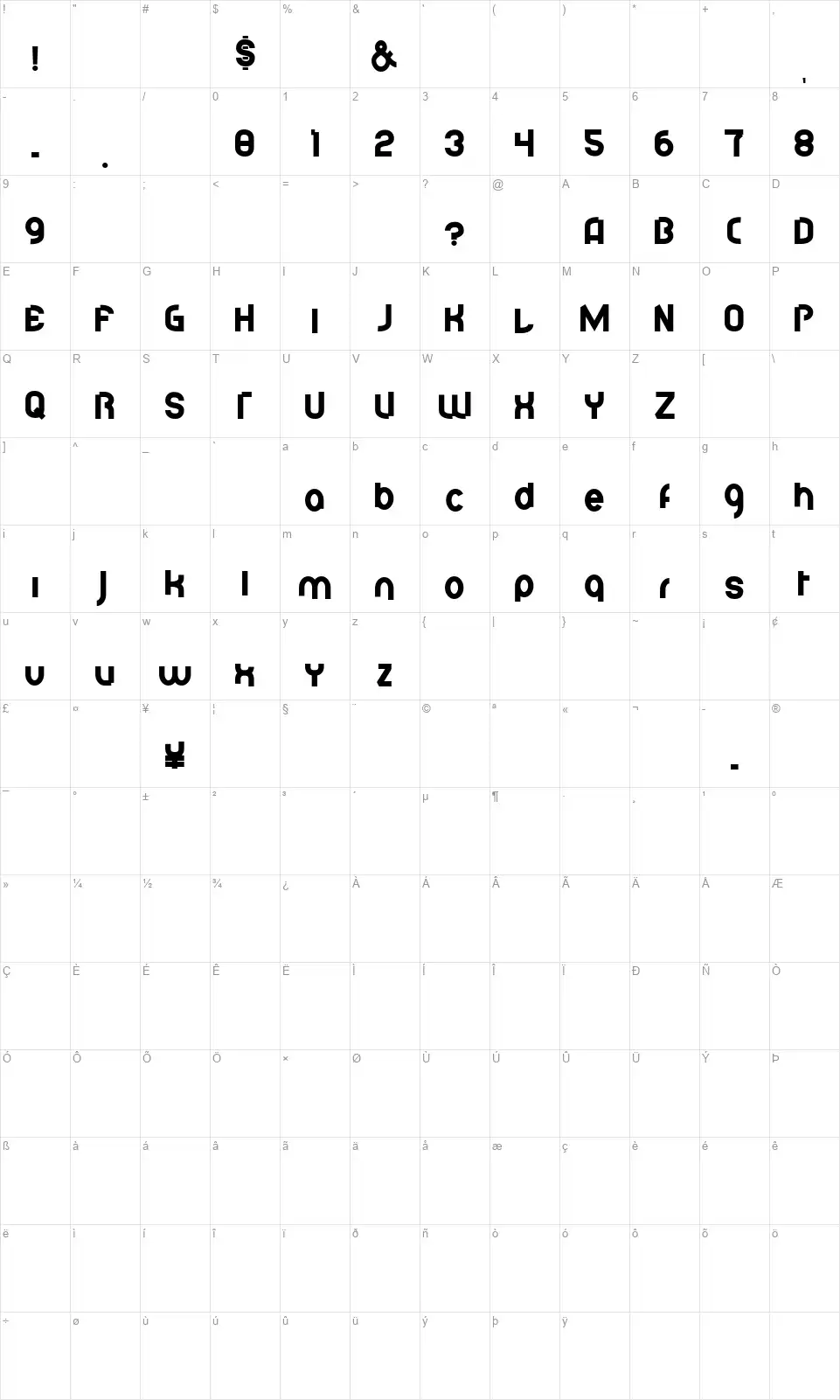 Jenkinsfont character map