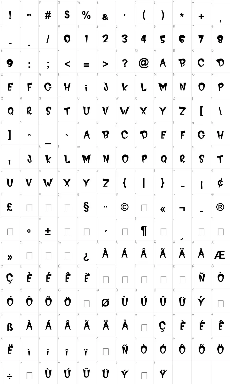Jersey Devilfont character map