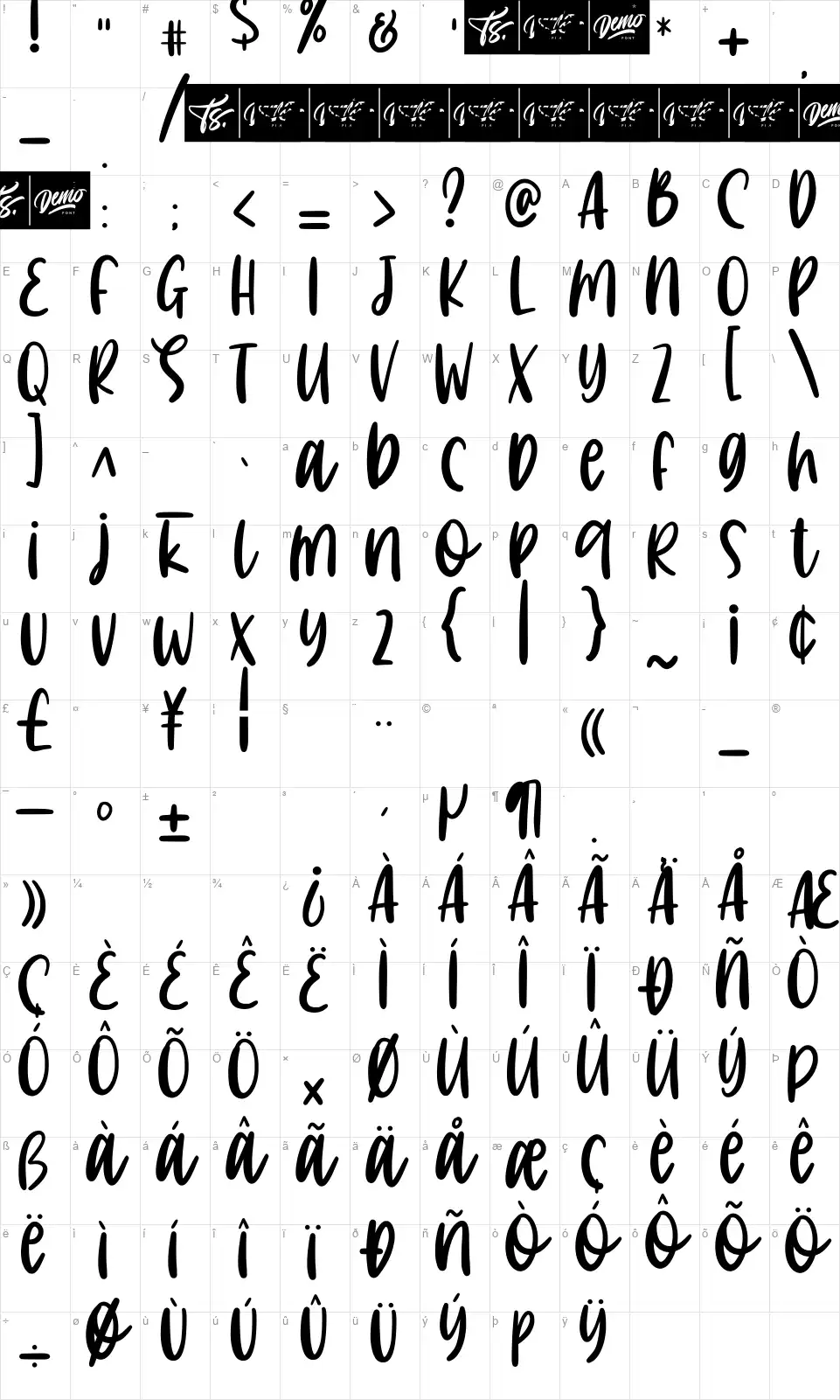 Jupiter Lovefont character map