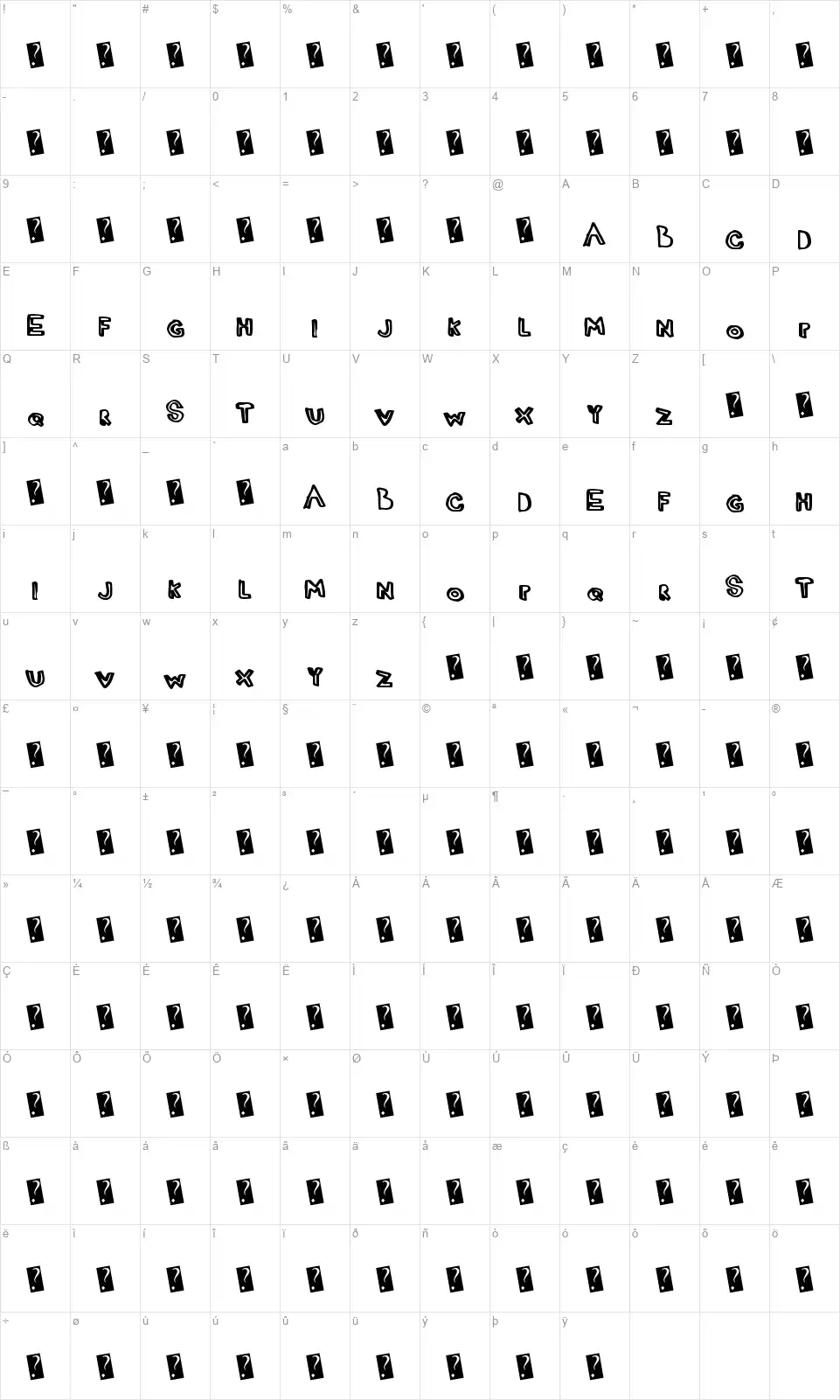 JustMarkerfont character map