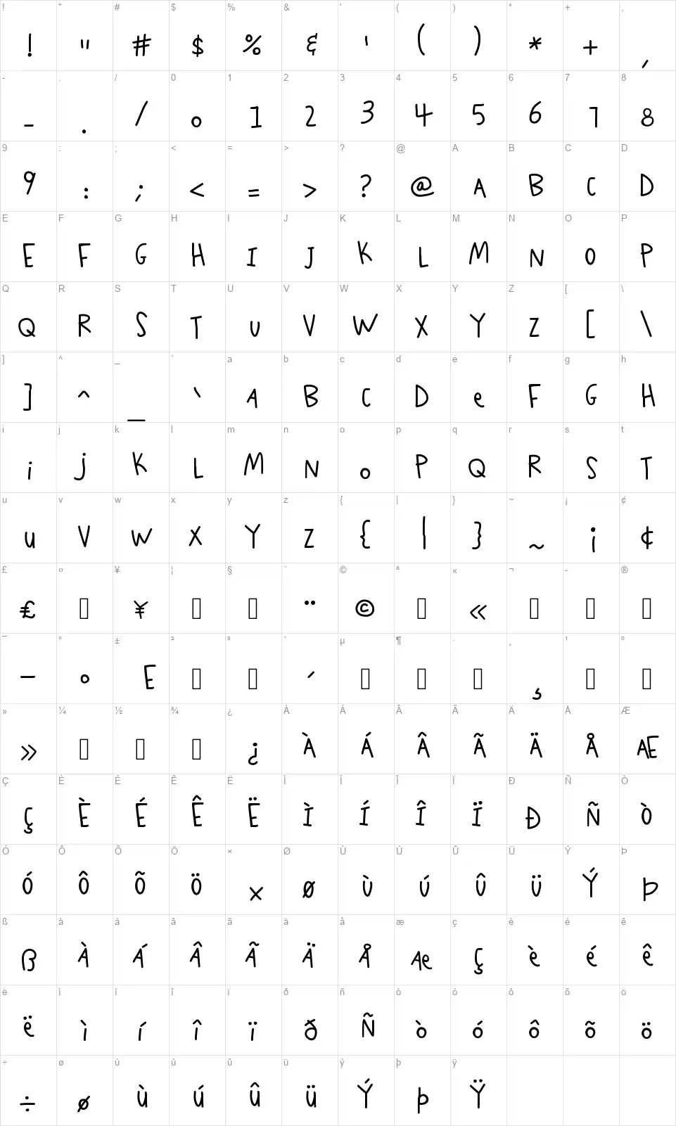 K26 Scribble Scrawlfont character map