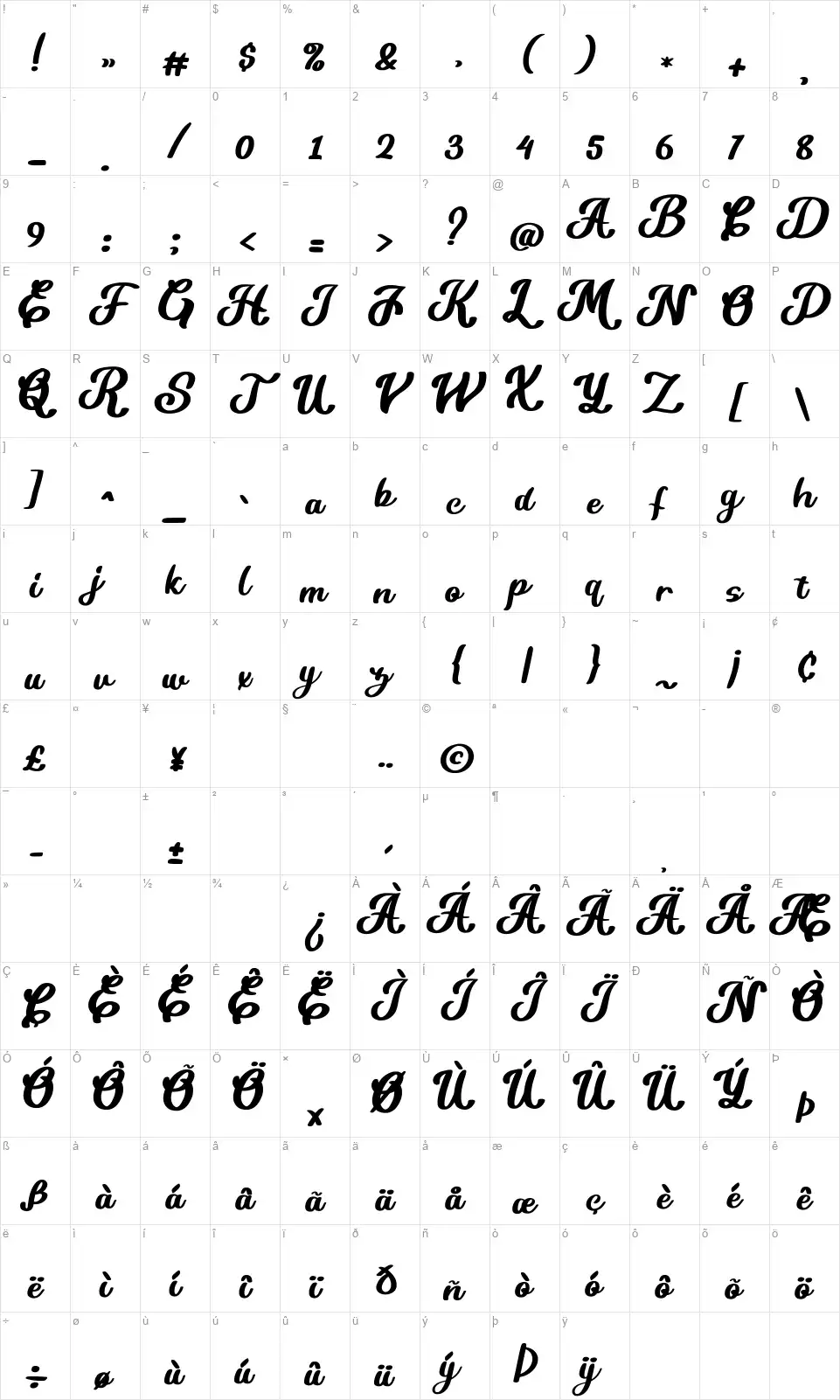 Kamilyafont character map