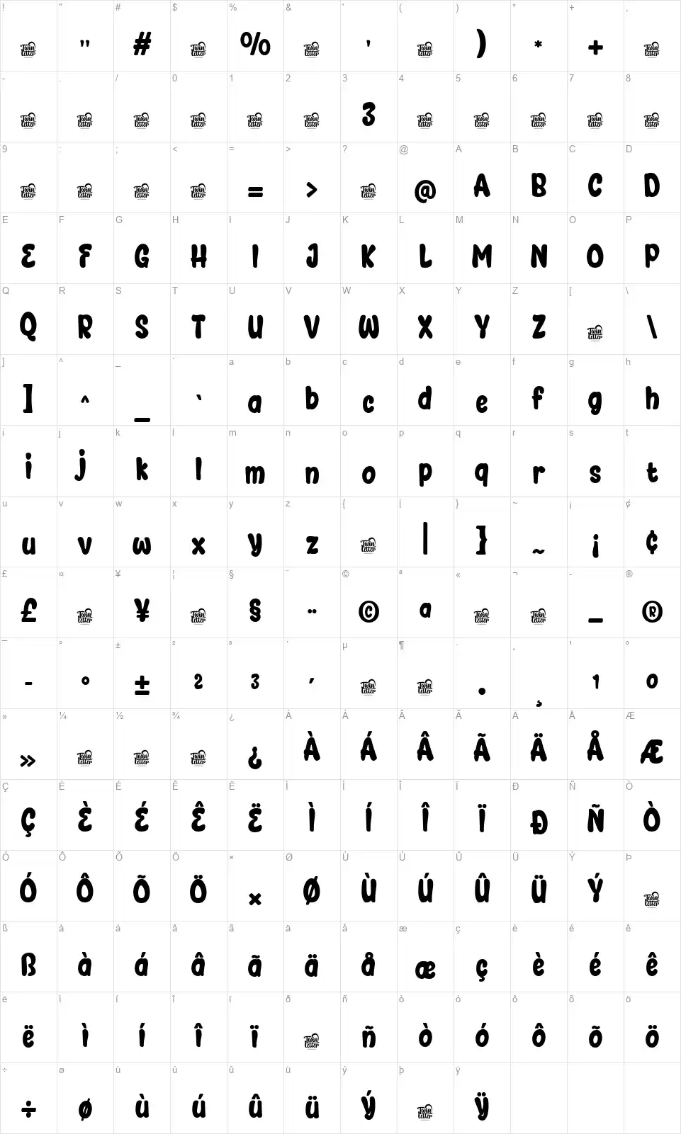 Kastriefont character map