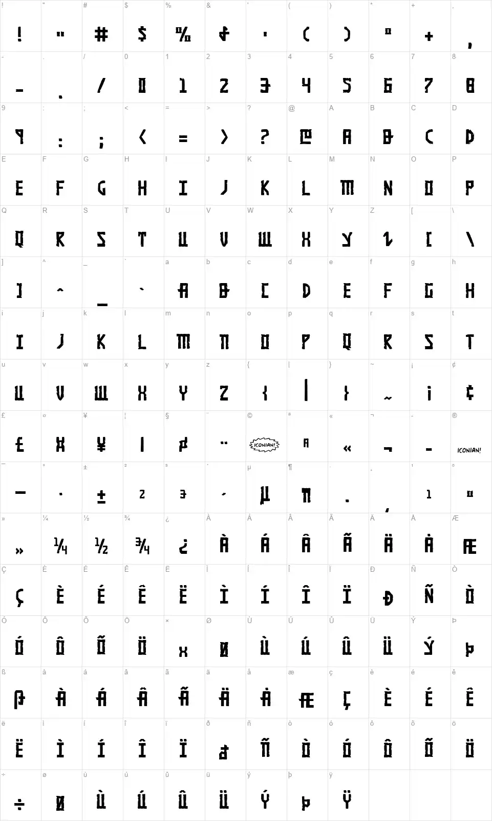 Khazad-Dumfont character map