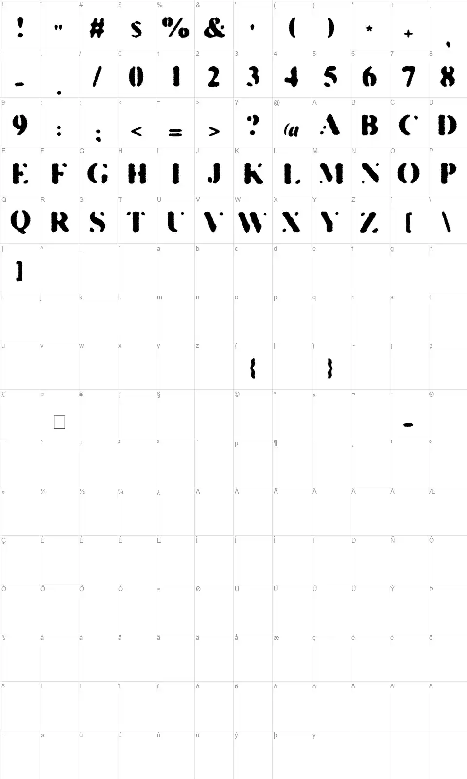 Kill The Hippiesfont character map