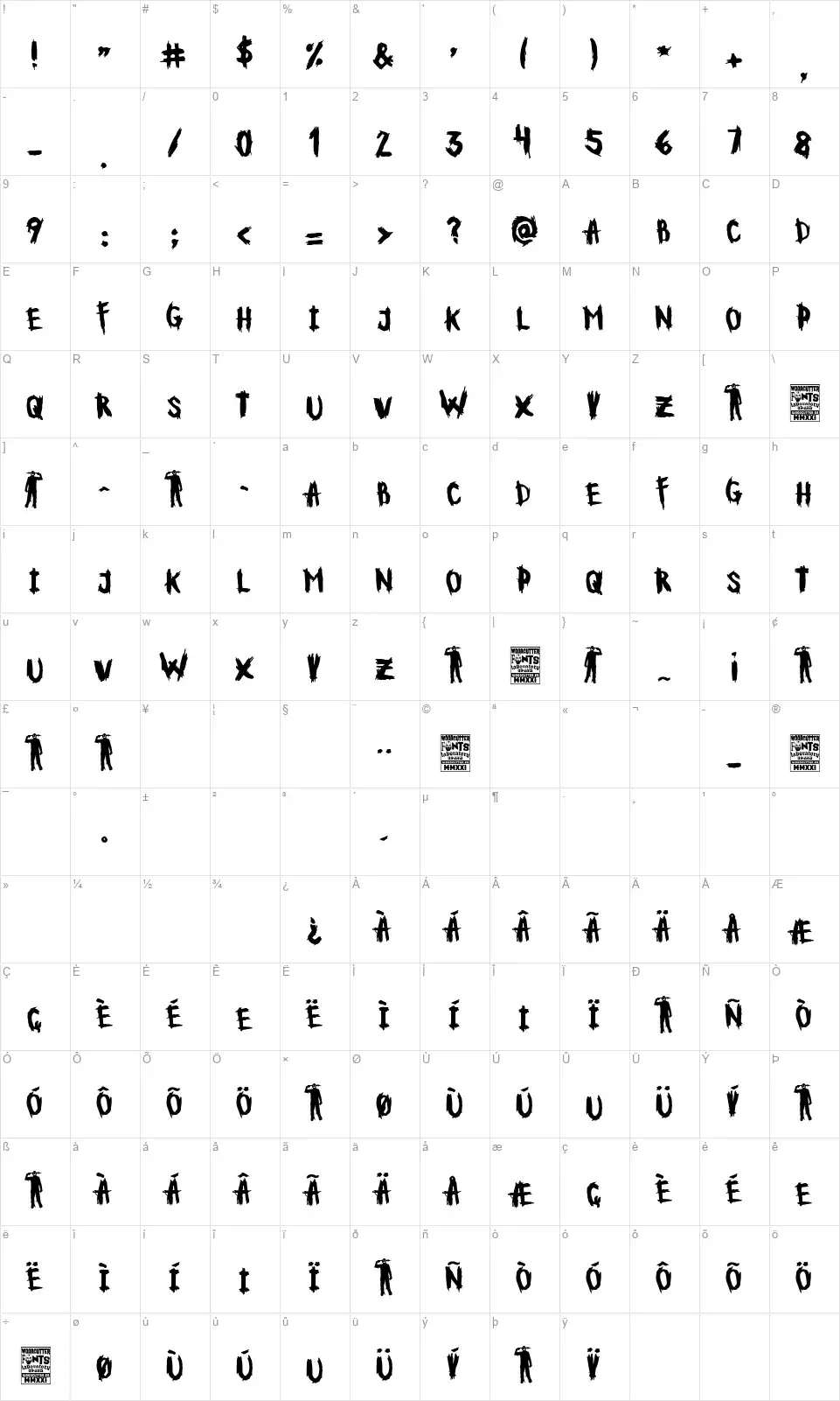 Kill Yourself!font character map