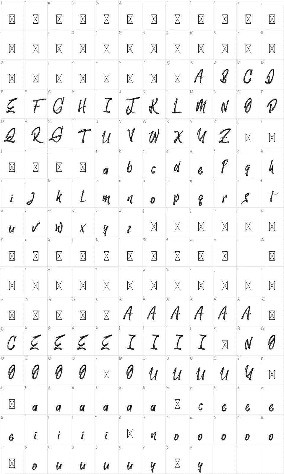 Killing Onifont character map
