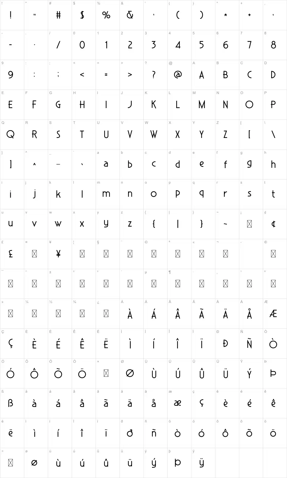 Kookboekfont character map