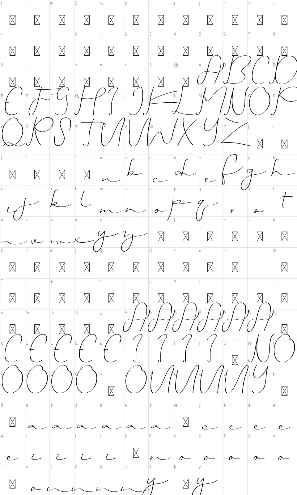 Kriswardfont character map
