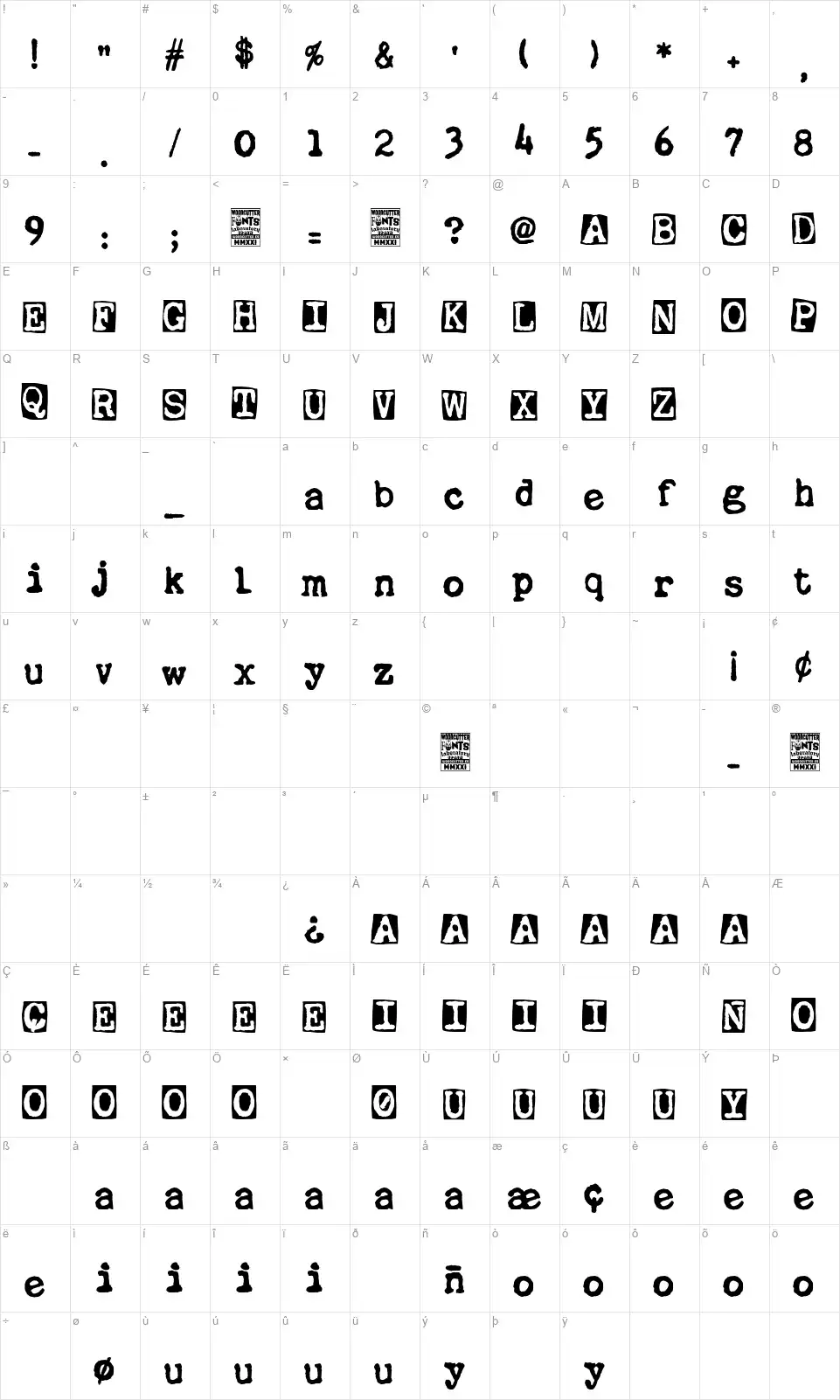 La Machine Companyfont character map