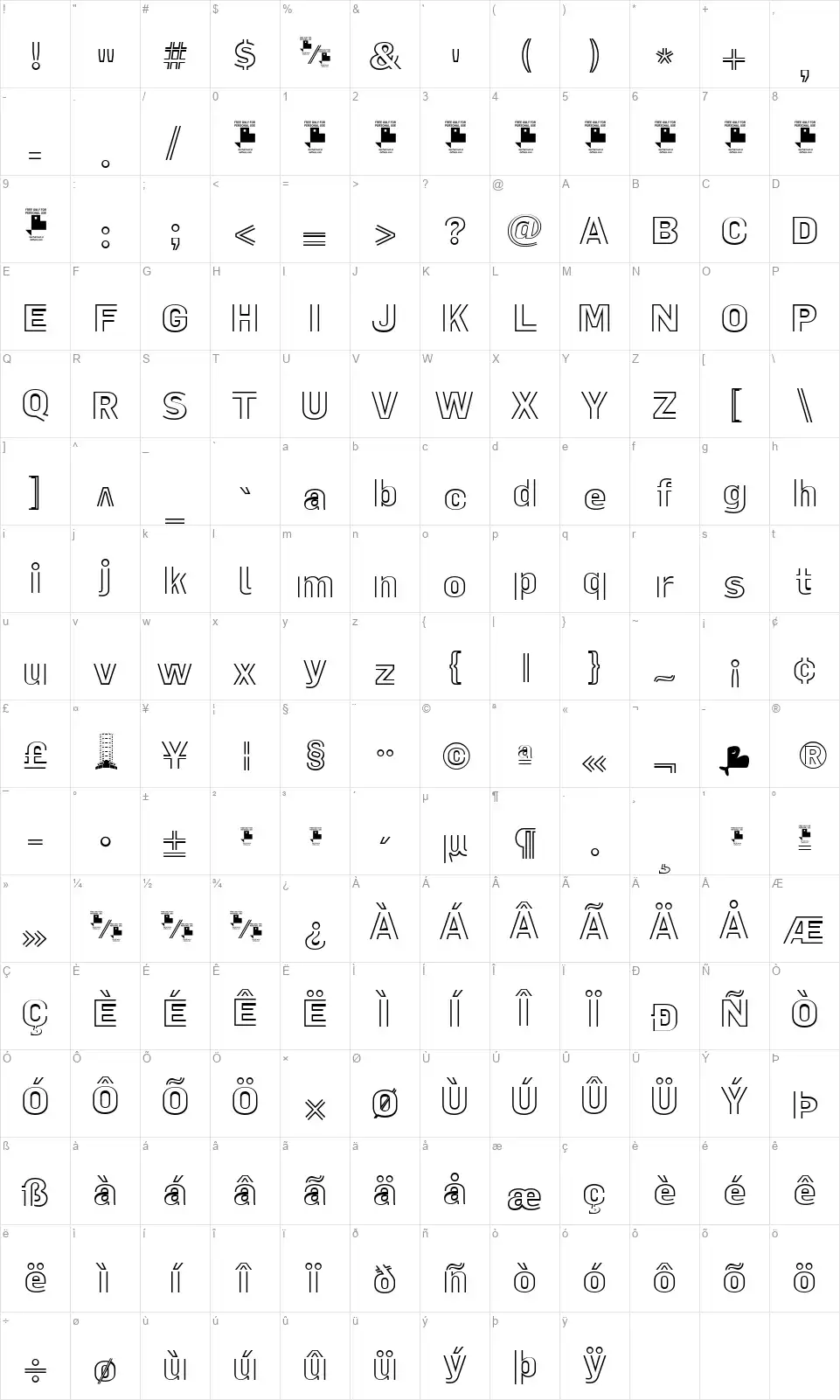 La Pejina FFPfont character map