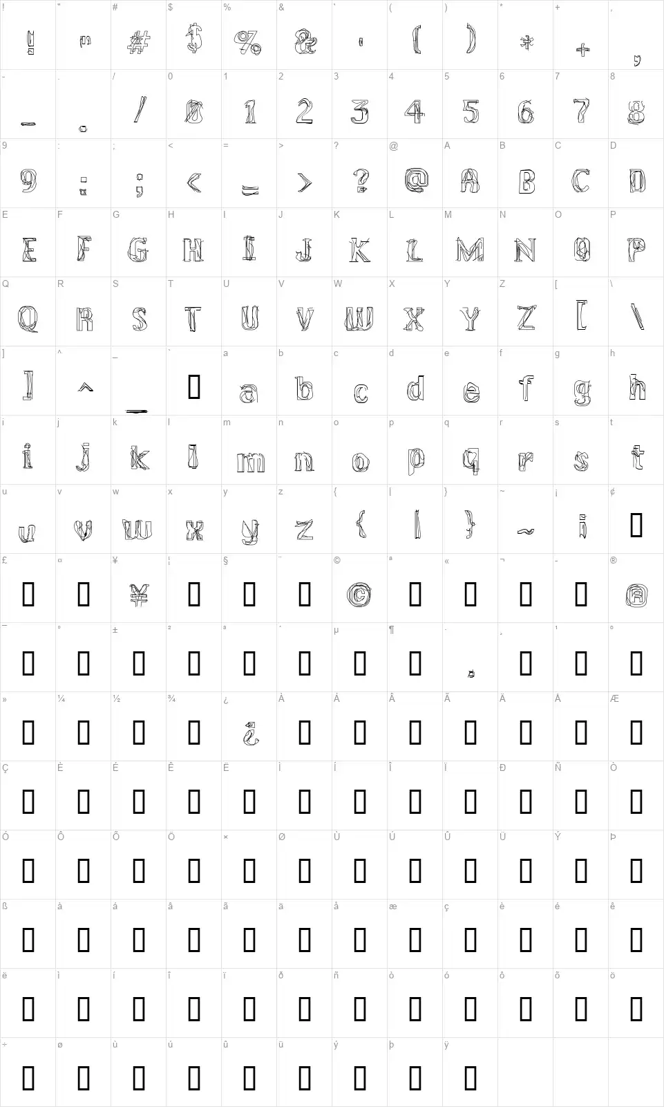Lakestreetfont character map