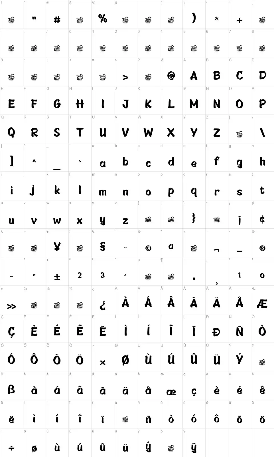 Lakon Rokumfont character map