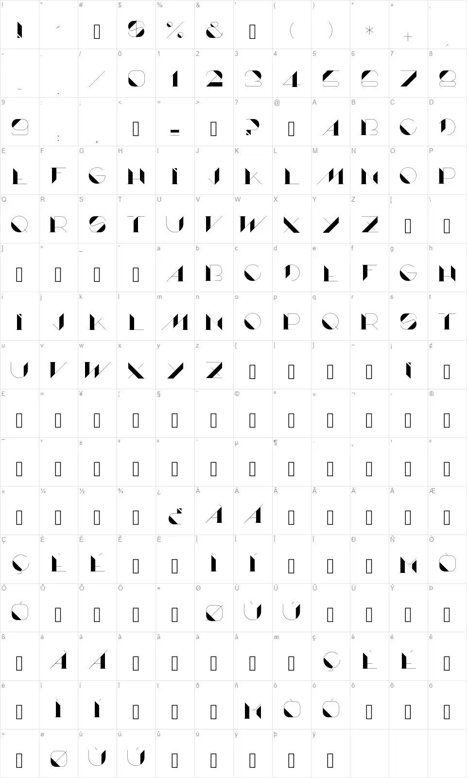 Lamefont character map