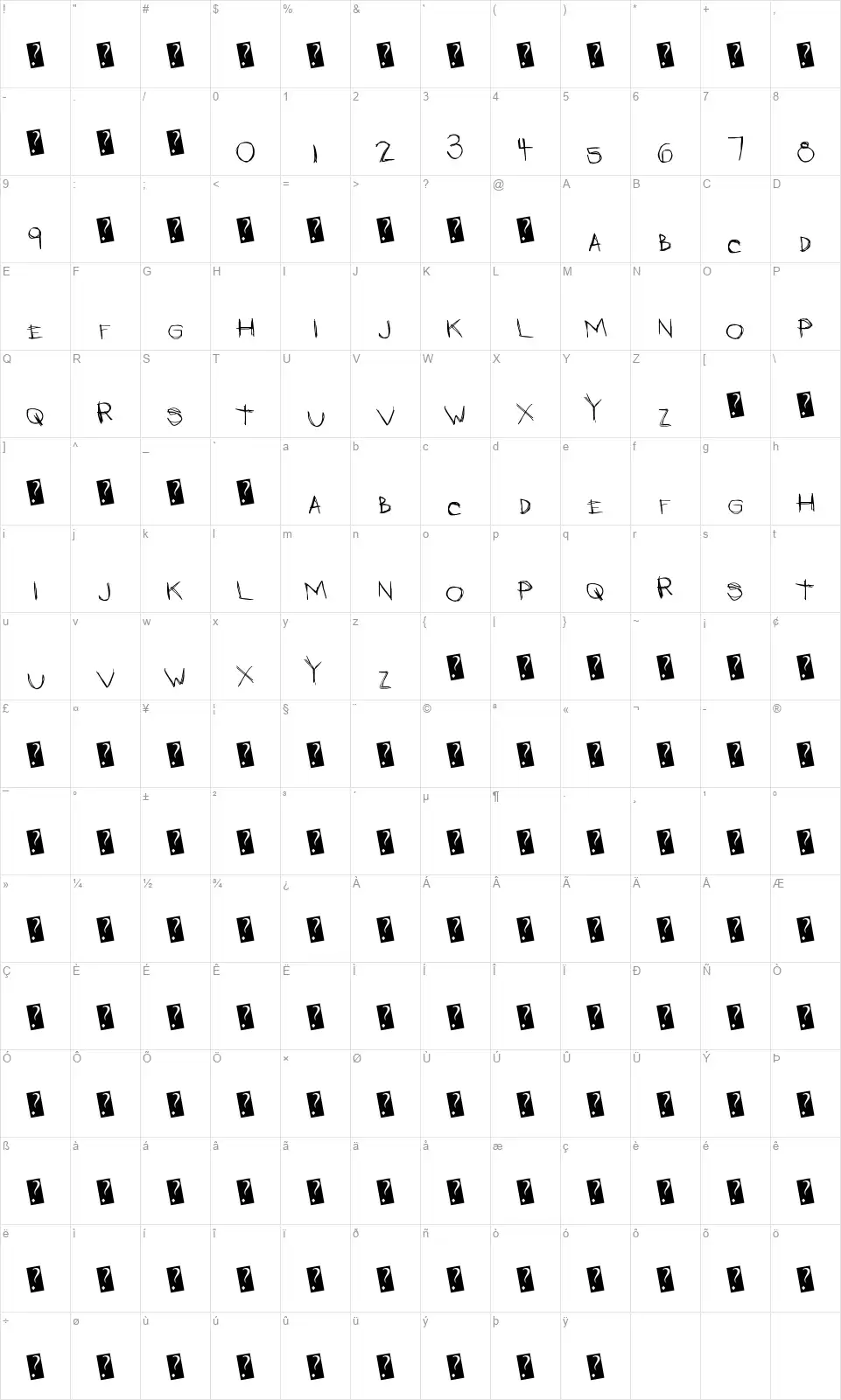 LateNightsfont character map