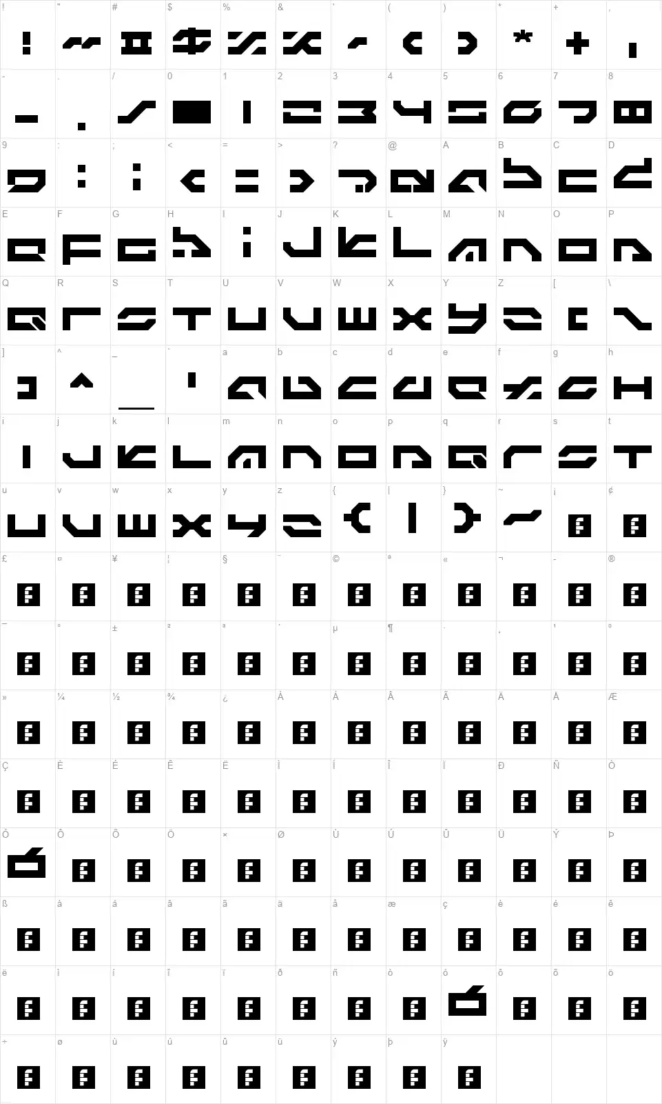 LDR#8font character map